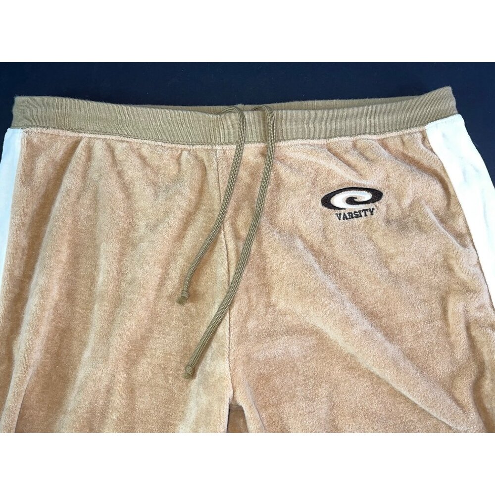 Zoey Beth Varsity Tan Velour Jogger Pants Sm White Stripe Leg Y2K Athleisure